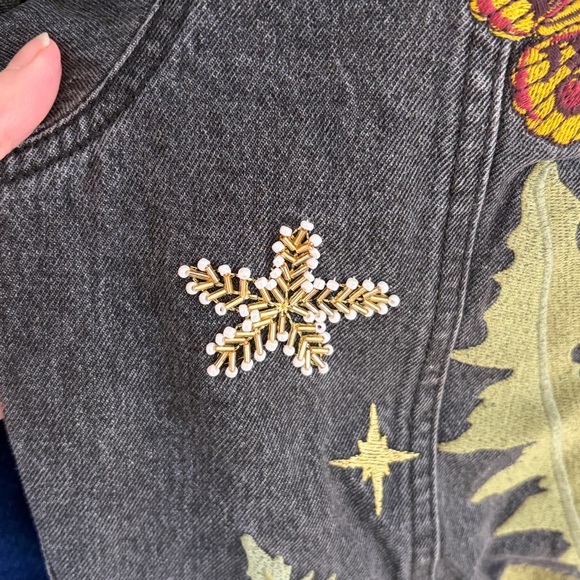 Coveted Free People Jean Jacket with Embroidery and Beadwork XS - Picture 9 of 12